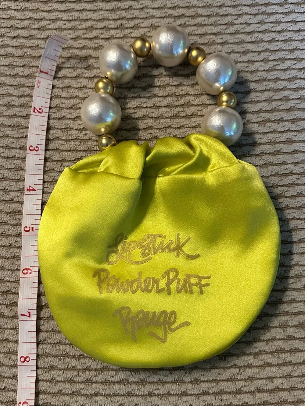Nancy Bacich bracelet bag– Lime Green with Pearl Bead Handle